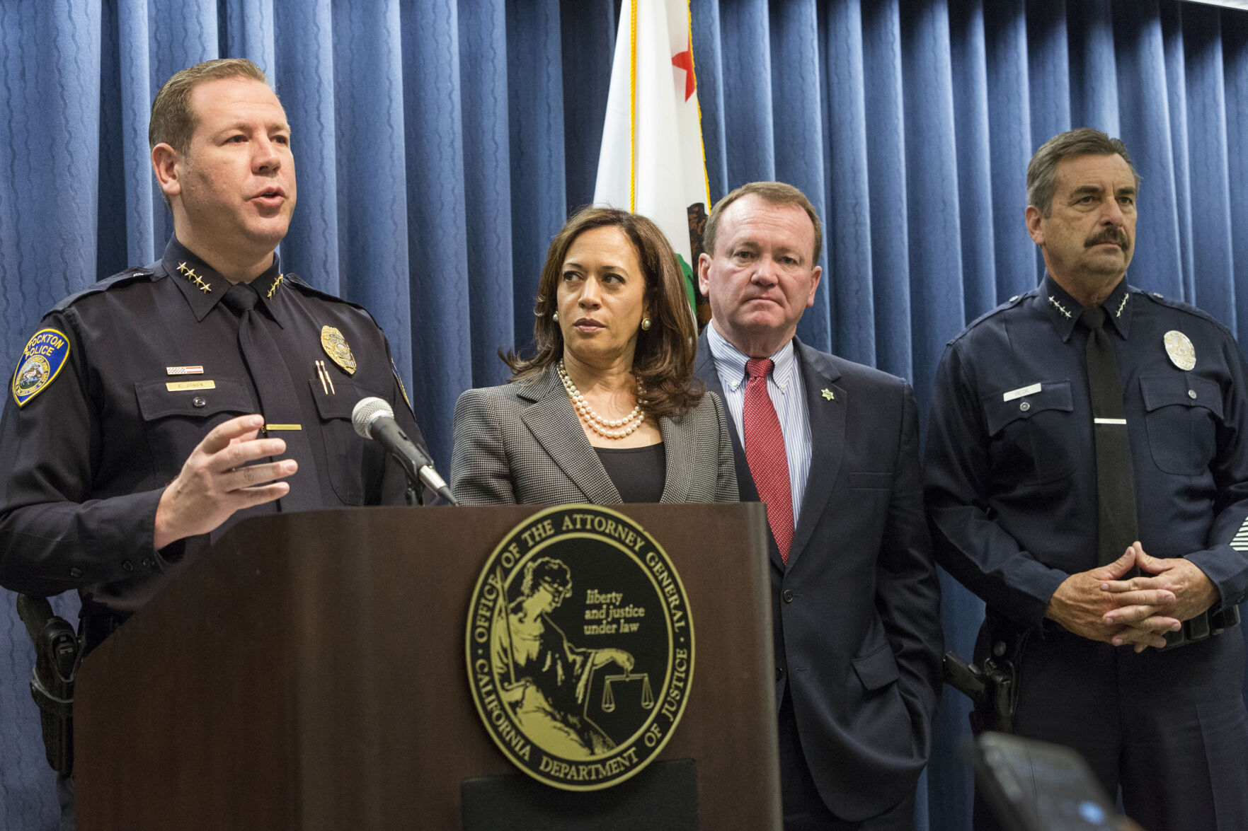 Eric Jones, Kamala Harris, Jim McDonnell, Charlie Beck